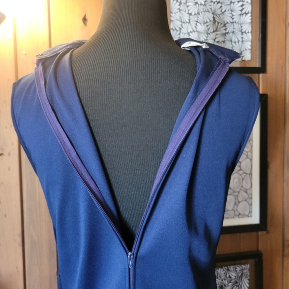 Vtg R&K Knits Ladies Navy Sleeveless HighNeck Dress With Rhinestone Buttons Sz 8 - Picture 6 of 8